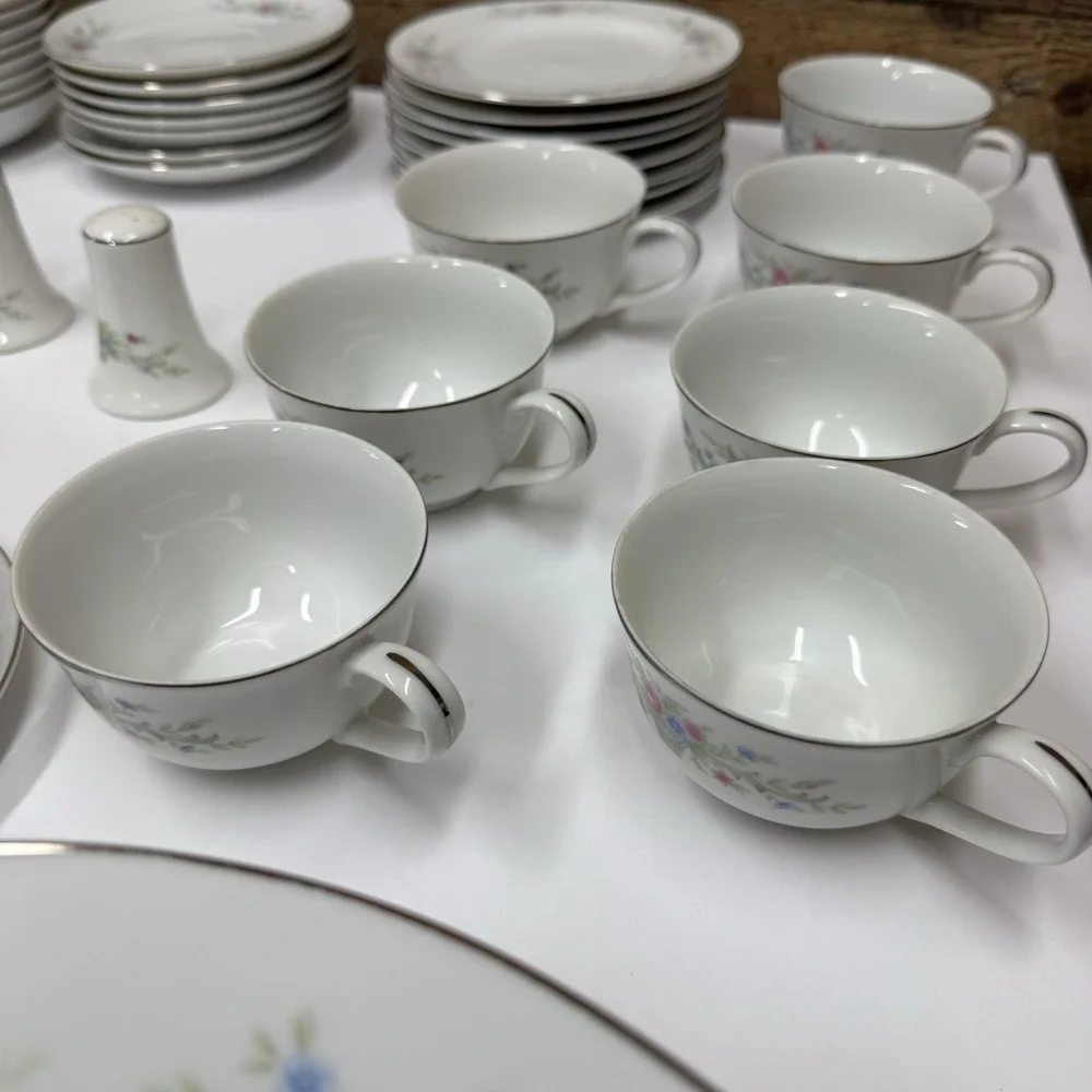 Florenteen Fine China Fantasia Japan 53 Piece Set- Service for 8 Floral Silver